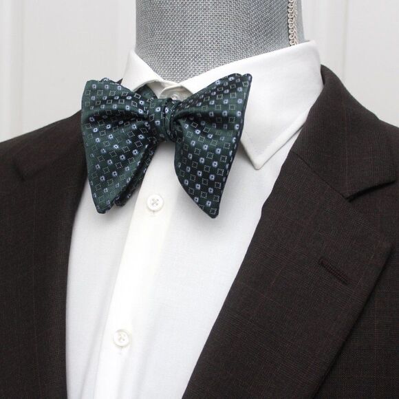 NWT Men's Self tied Bow Tie Forest Green Silk Butterfly Bowtie big bow tie S551 - Picture 8 of 15
